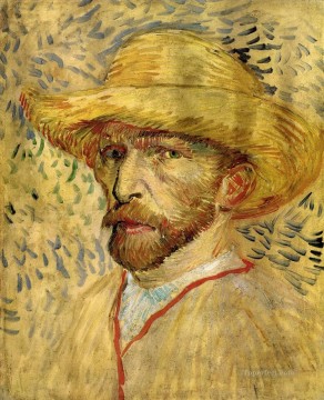  sombrero Pintura - Autorretrato con sombrero de paja Vincent van Gogh